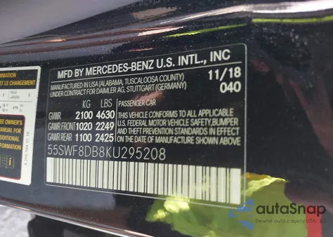 2019 Mercedes-Benz C 300 from USA, damaged, VIN 55SWF8DB8KU295208